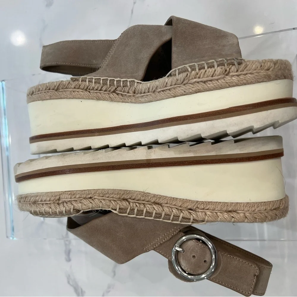Marc FISCHER Glenna suede raffia platform wedge sandal size 6.5